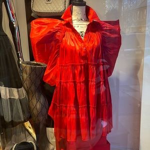 Red Ruffled Tiered Midi Dress